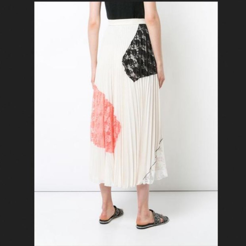NWT Auc 10 Crosby Derek Lam Sandstone Pleated Lace Inserts Skirt - Picture 7 of 11
